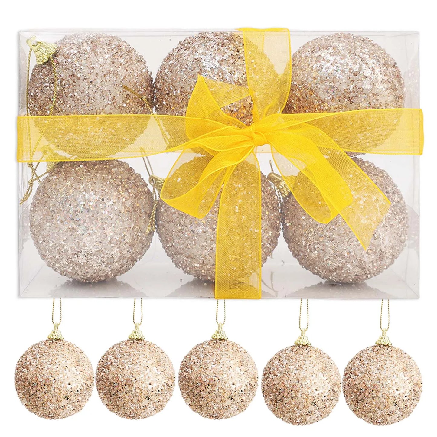 Champagne Gold Glitter Christmas Balls