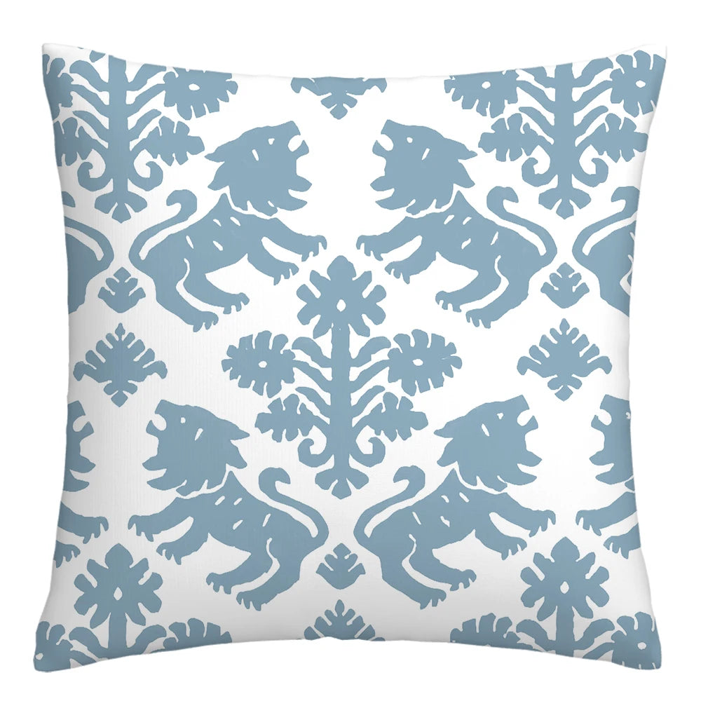 Lake Blue & White Geometric Linen Pillowcase
