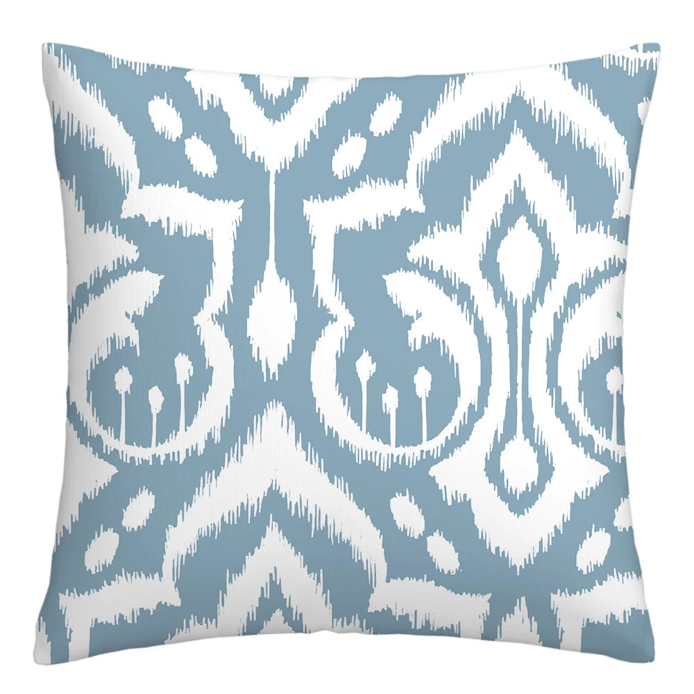 Lake Blue & White Geometric Linen Pillowcase