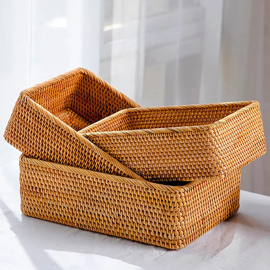 Rectangular Rattan Storage Baskets