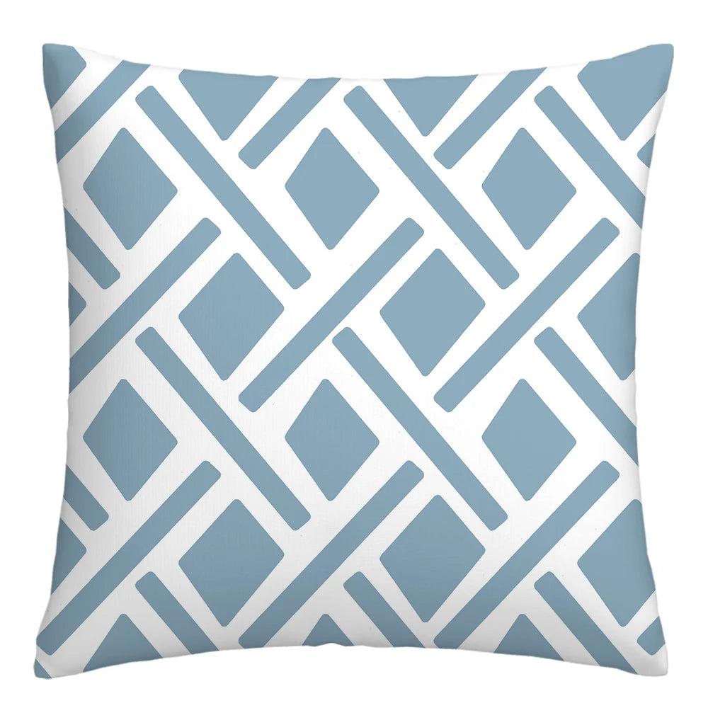 Lake Blue & White Geometric Linen Pillowcase
