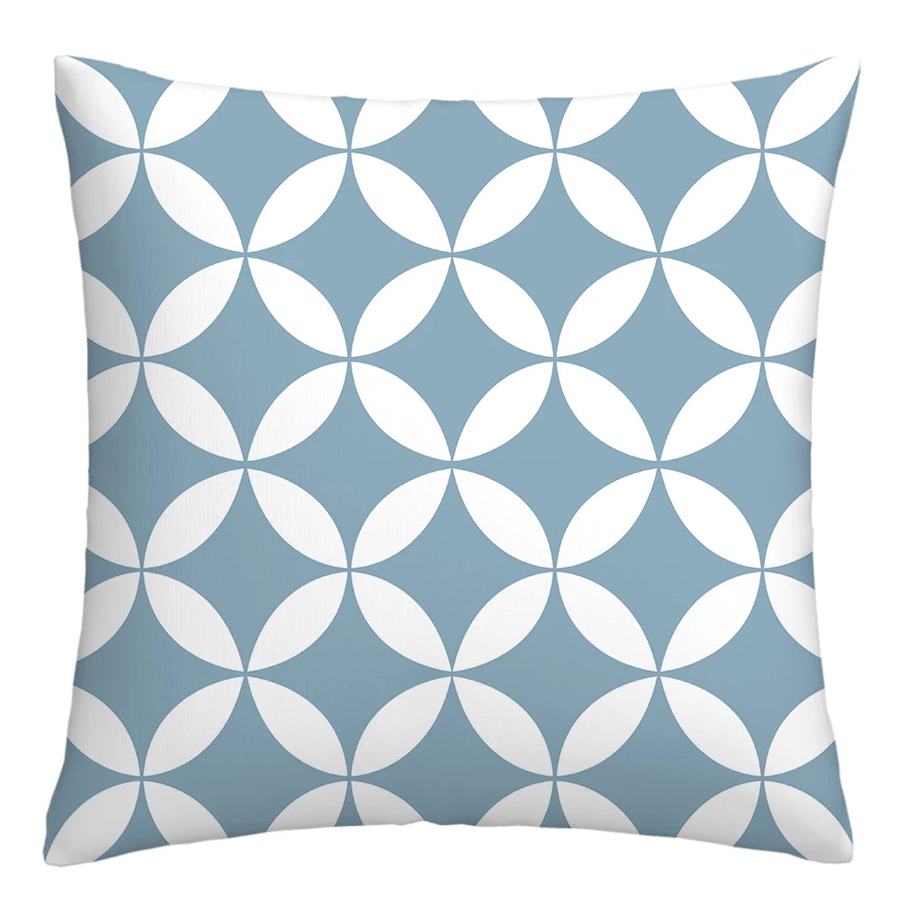Lake Blue & White Geometric Linen Pillowcase