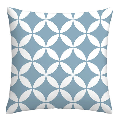 Lake Blue & White Geometric Linen Pillowcase