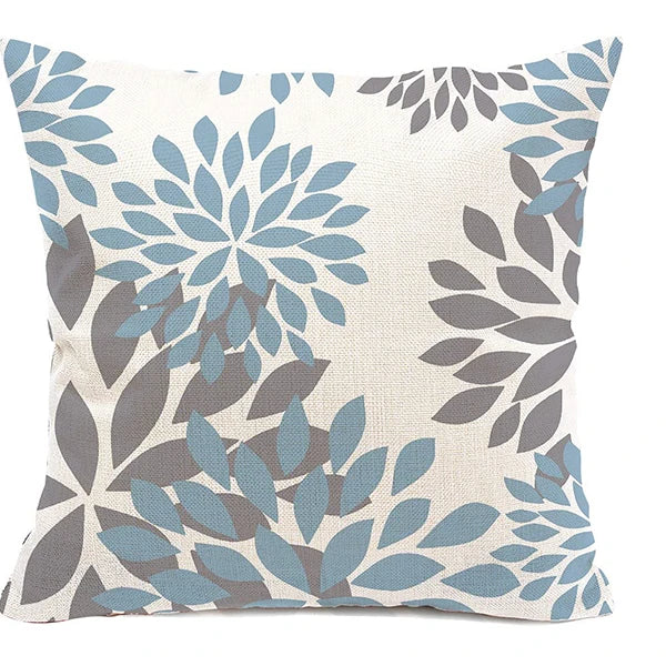Lake Blue & White Geometric Linen Pillowcase