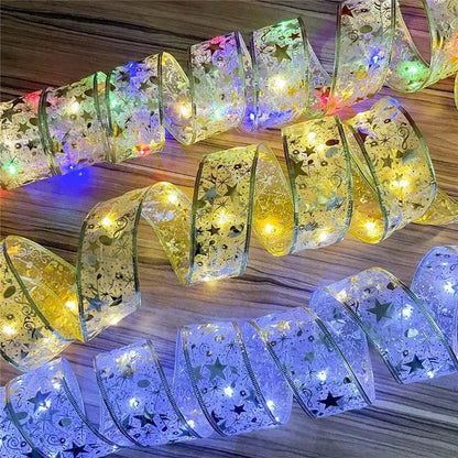 Golden Christmas Ribbon Fairy Lights