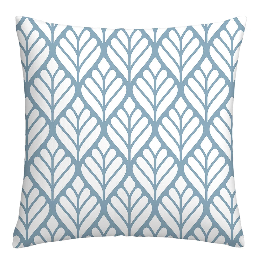 Lake Blue & White Geometric Linen Pillowcase