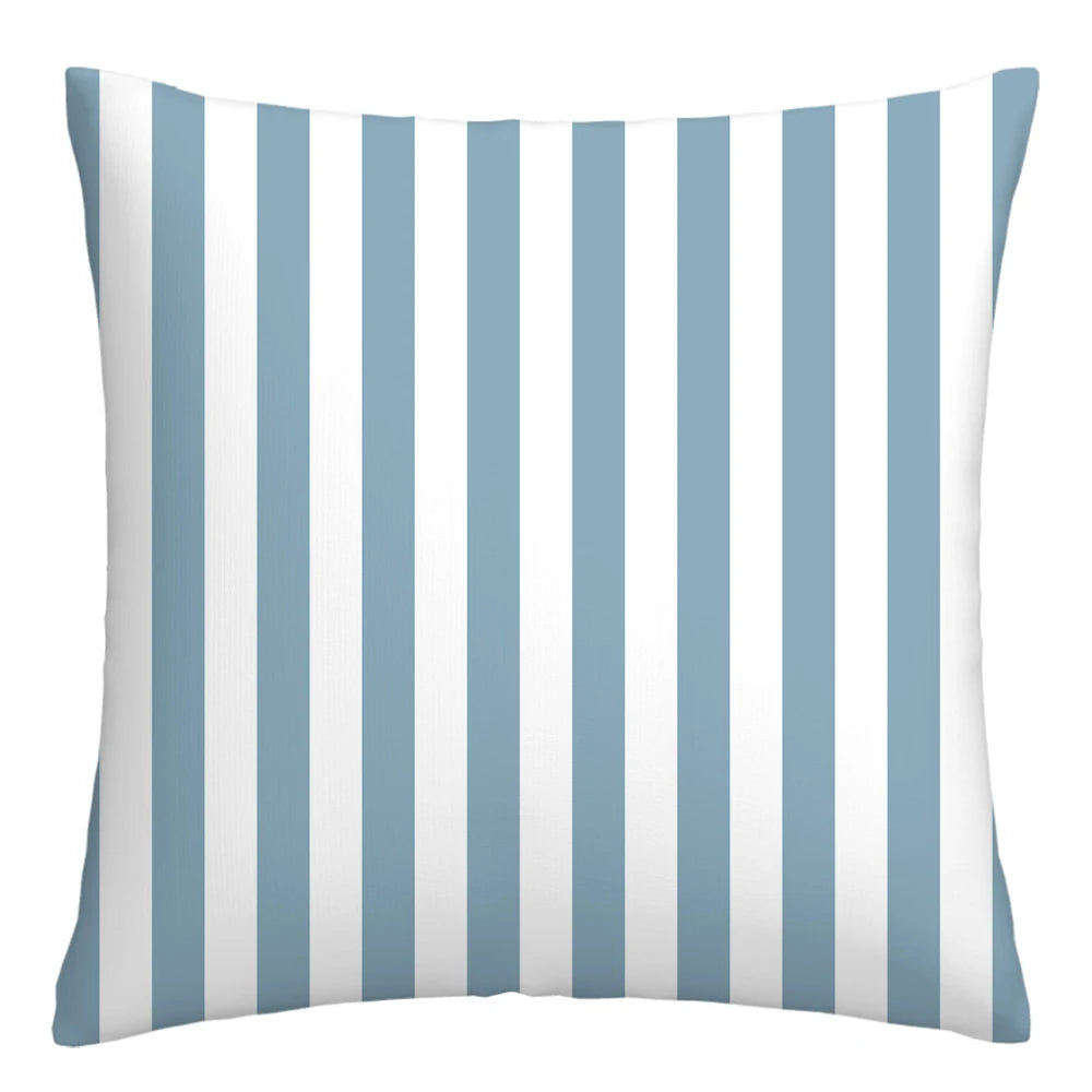 Lake Blue & White Geometric Linen Pillowcase