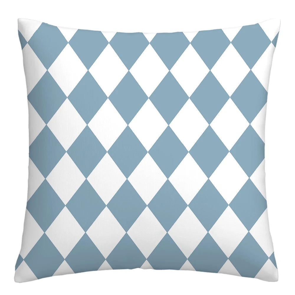 Lake Blue & White Geometric Linen Pillowcase