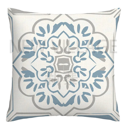 Lake Blue & White Geometric Linen Pillowcase