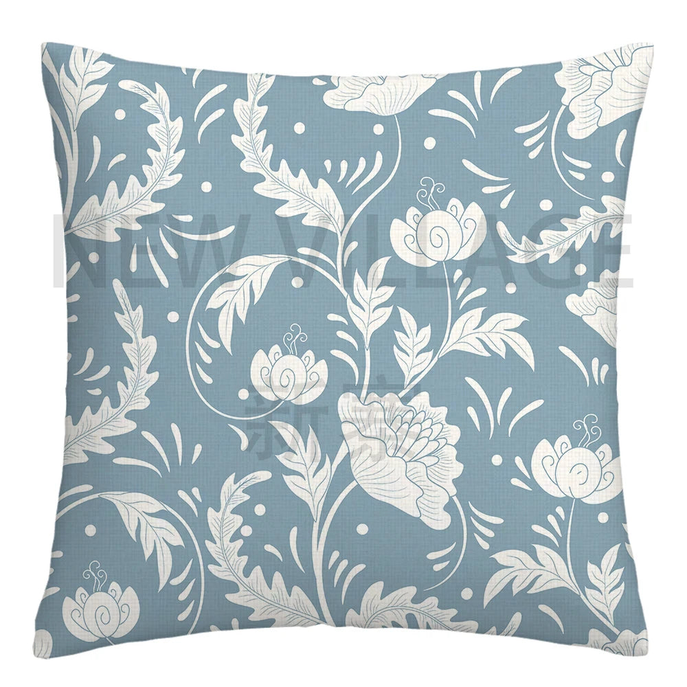 Lake Blue & White Geometric Linen Pillowcase