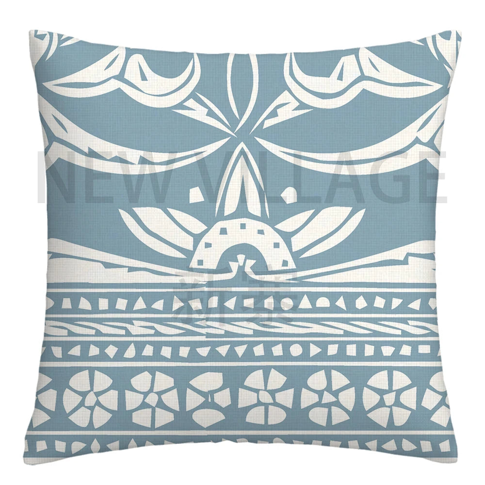 Lake Blue & White Geometric Linen Pillowcase