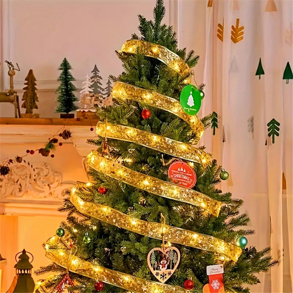 Golden Christmas Ribbon Fairy Lights