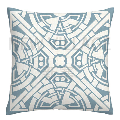 Lake Blue & White Geometric Linen Pillowcase