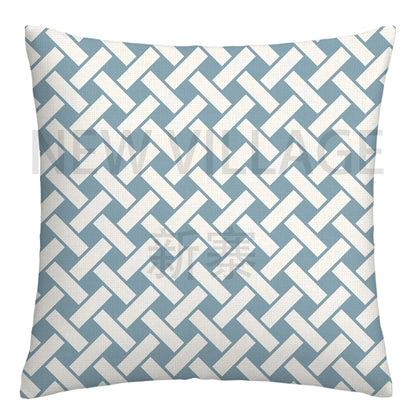Lake Blue & White Geometric Linen Pillowcase