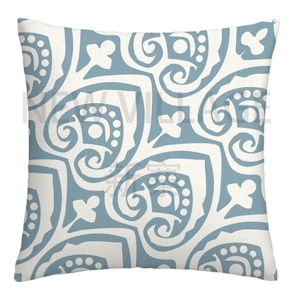 Lake Blue & White Geometric Linen Pillowcase