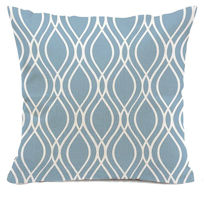 Lake Blue & White Geometric Linen Pillowcase