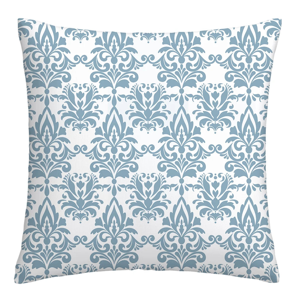 Lake Blue & White Geometric Linen Pillowcase
