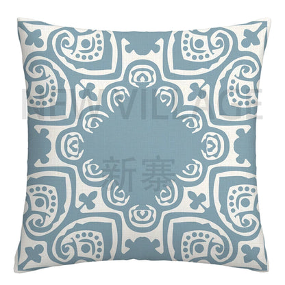 Lake Blue & White Geometric Linen Pillowcase