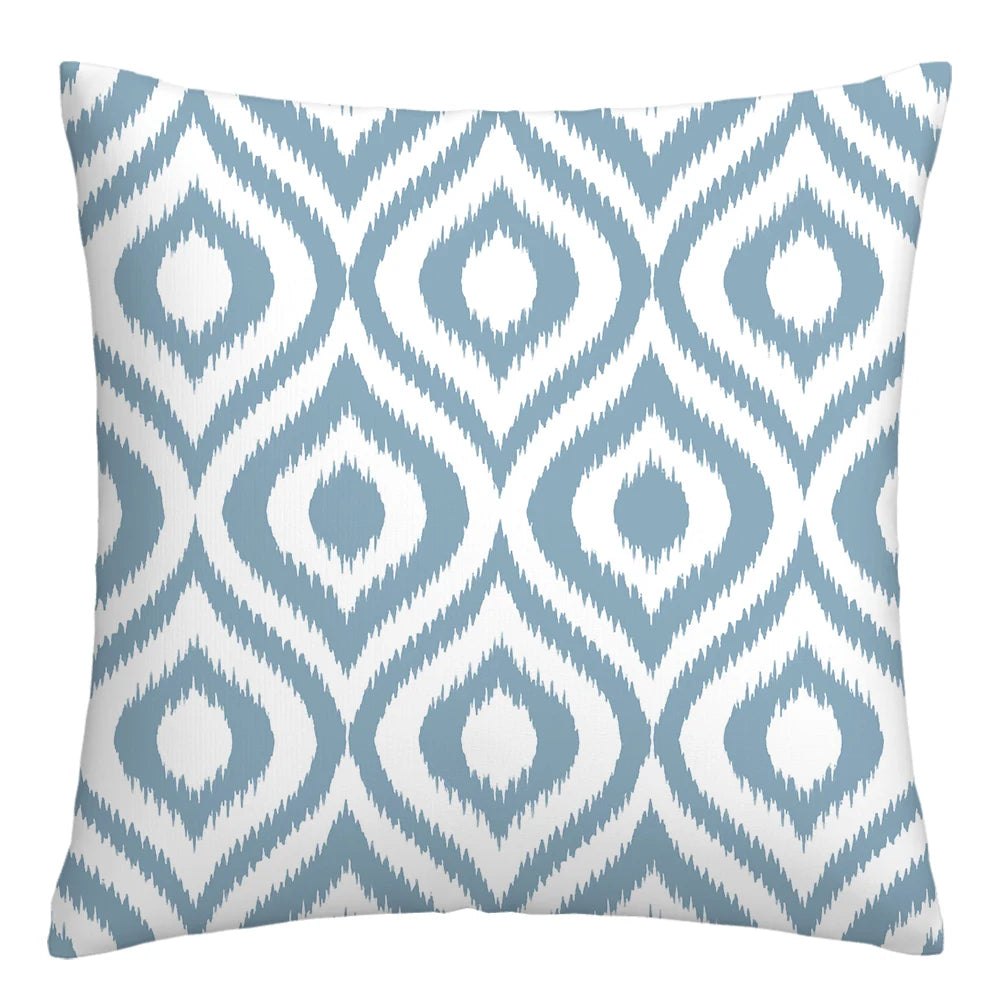 Lake Blue & White Geometric Linen Pillowcase