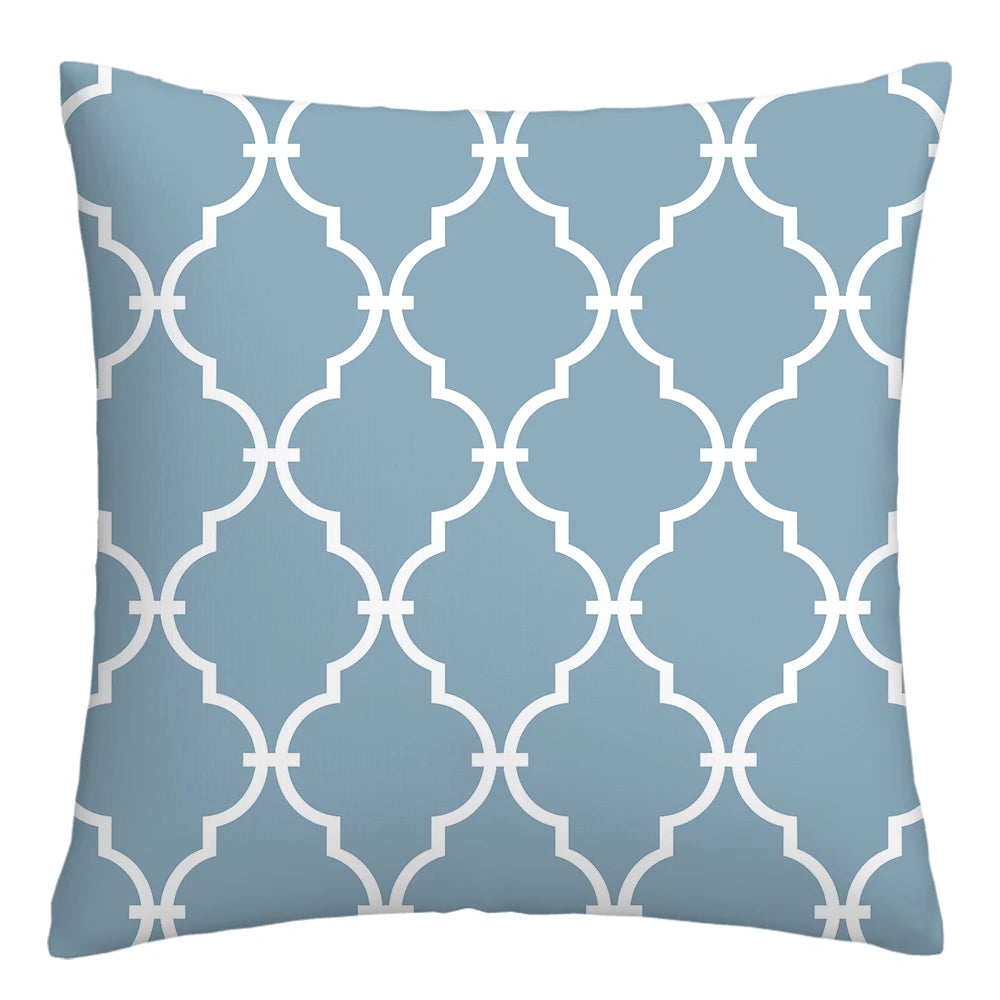 Lake Blue & White Geometric Linen Pillowcase