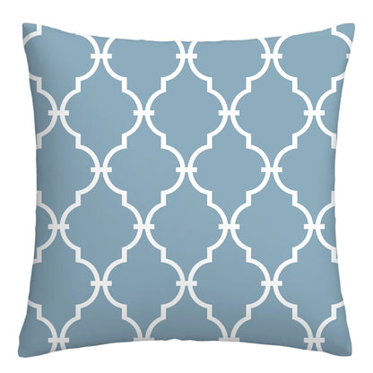 Lake Blue & White Geometric Linen Pillowcase