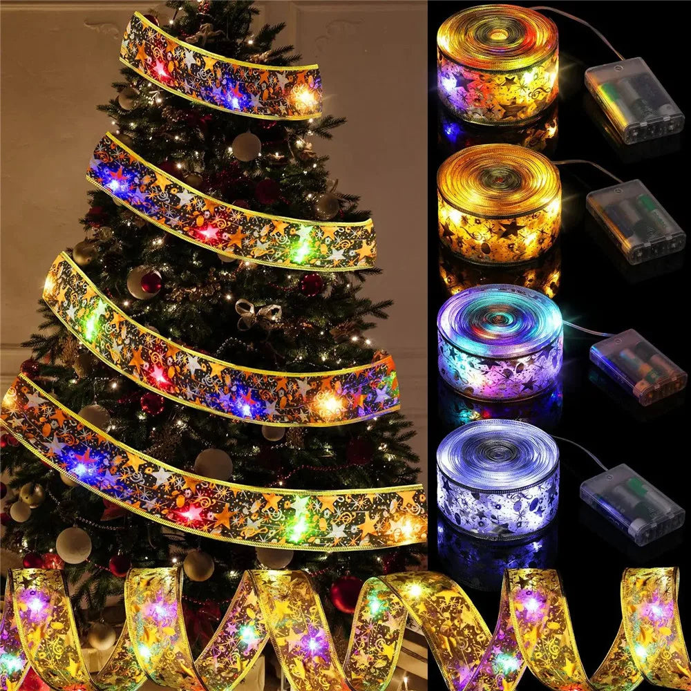 Golden Christmas Ribbon Fairy Lights