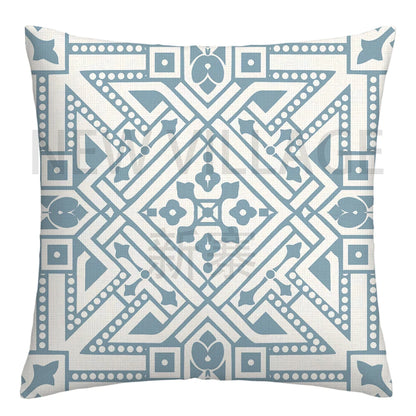 Lake Blue & White Geometric Linen Pillowcase