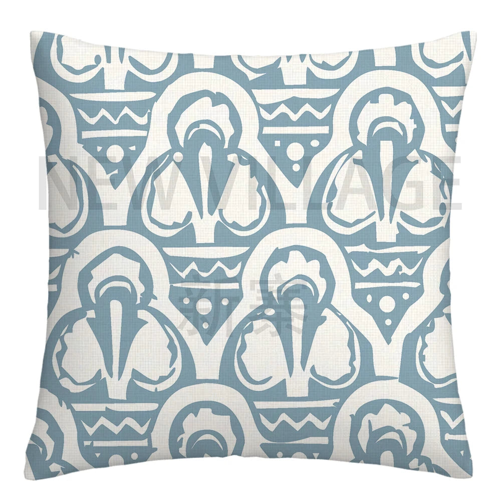 Lake Blue & White Geometric Linen Pillowcase