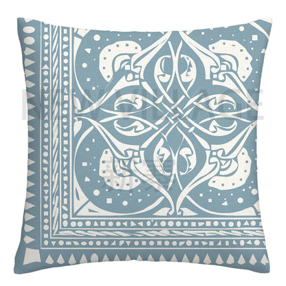 Lake Blue & White Geometric Linen Pillowcase