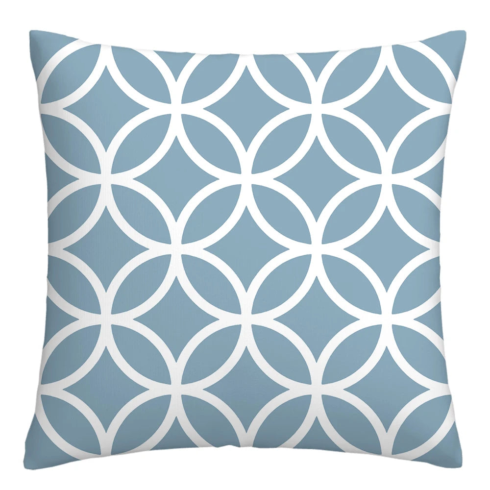 Lake Blue & White Geometric Linen Pillowcase