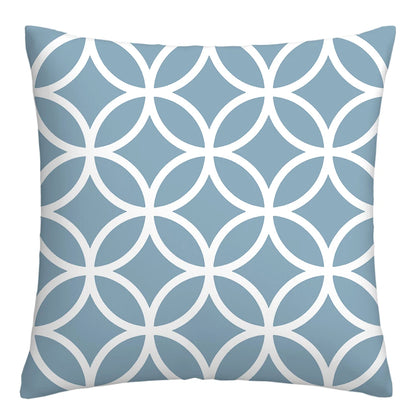 Lake Blue & White Geometric Linen Pillowcase