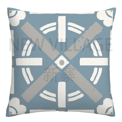 Lake Blue & White Geometric Linen Pillowcase