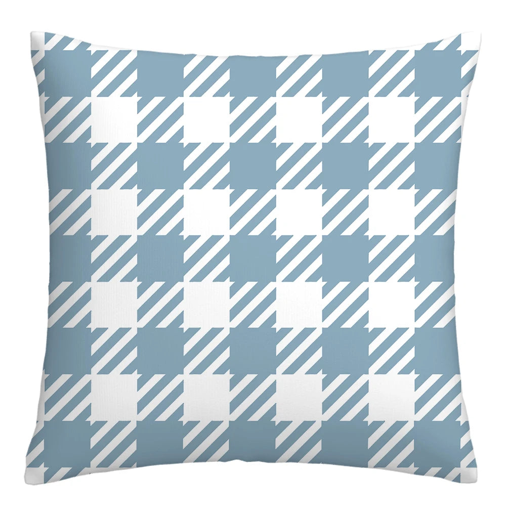 Lake Blue & White Geometric Linen Pillowcase