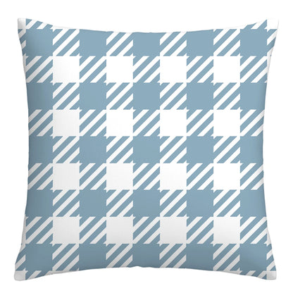 Lake Blue & White Geometric Linen Pillowcase