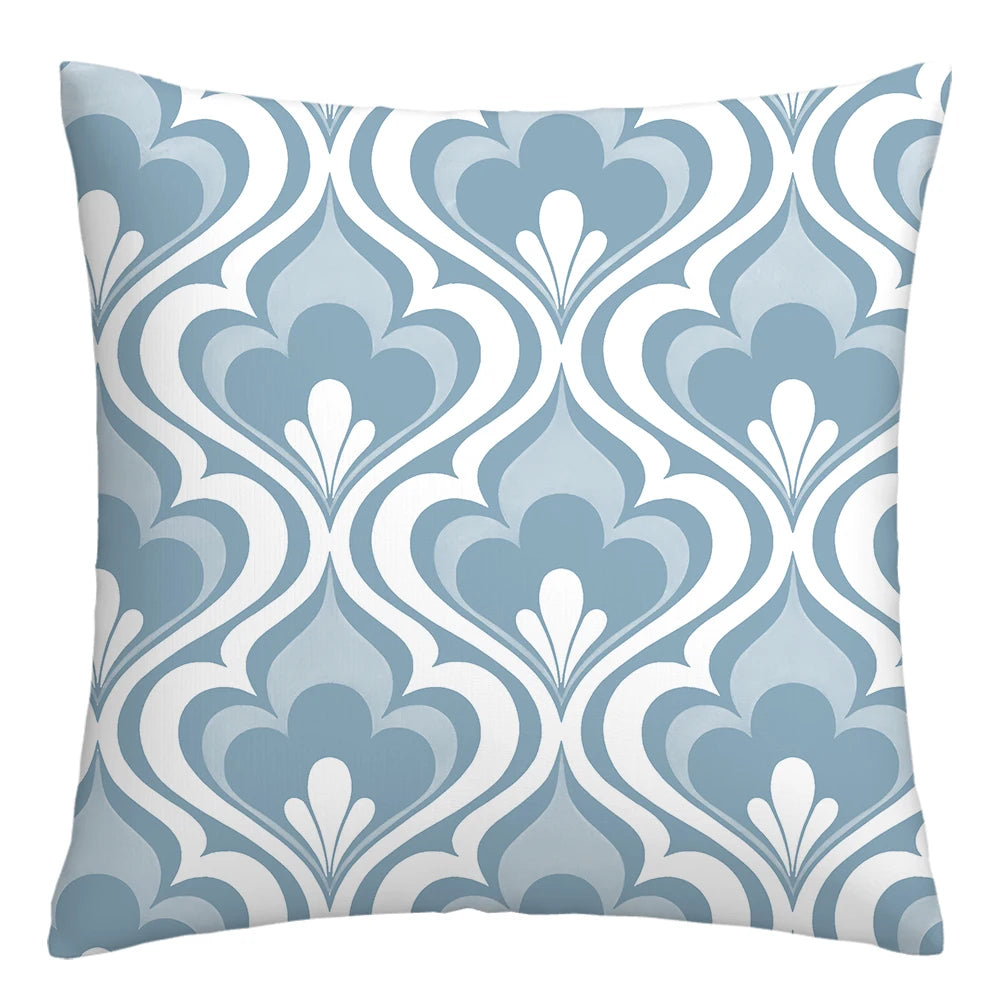 Lake Blue & White Geometric Linen Pillowcase