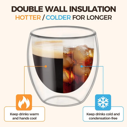 Double-Wall Insulated Clear Glass Cups