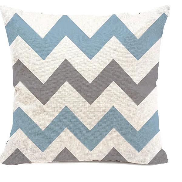 Lake Blue & White Geometric Linen Pillowcase
