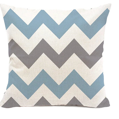 Lake Blue & White Geometric Linen Pillowcase