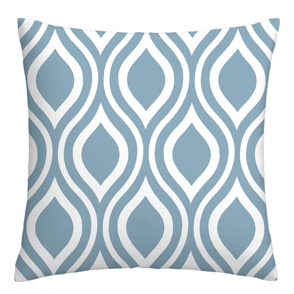 Lake Blue & White Geometric Linen Pillowcase