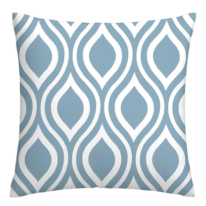 Lake Blue & White Geometric Linen Pillowcase
