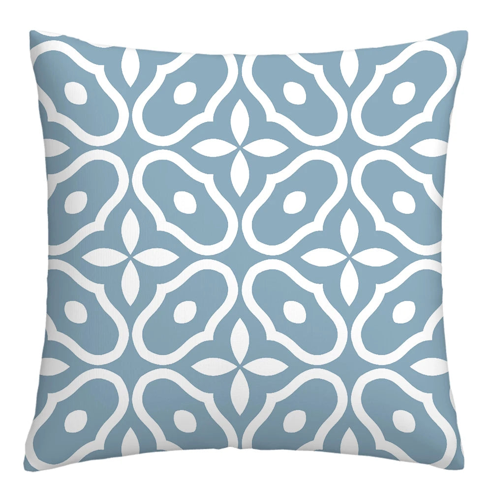 Lake Blue & White Geometric Linen Pillowcase