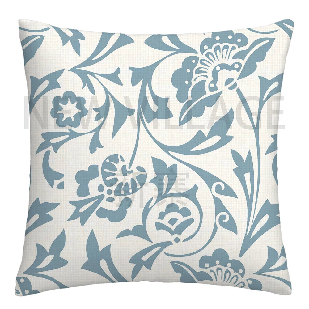 Lake Blue & White Geometric Linen Pillowcase