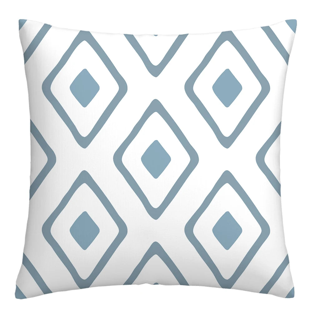 Lake Blue & White Geometric Linen Pillowcase