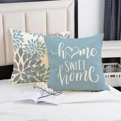 Lake Blue & White Geometric Linen Pillowcase