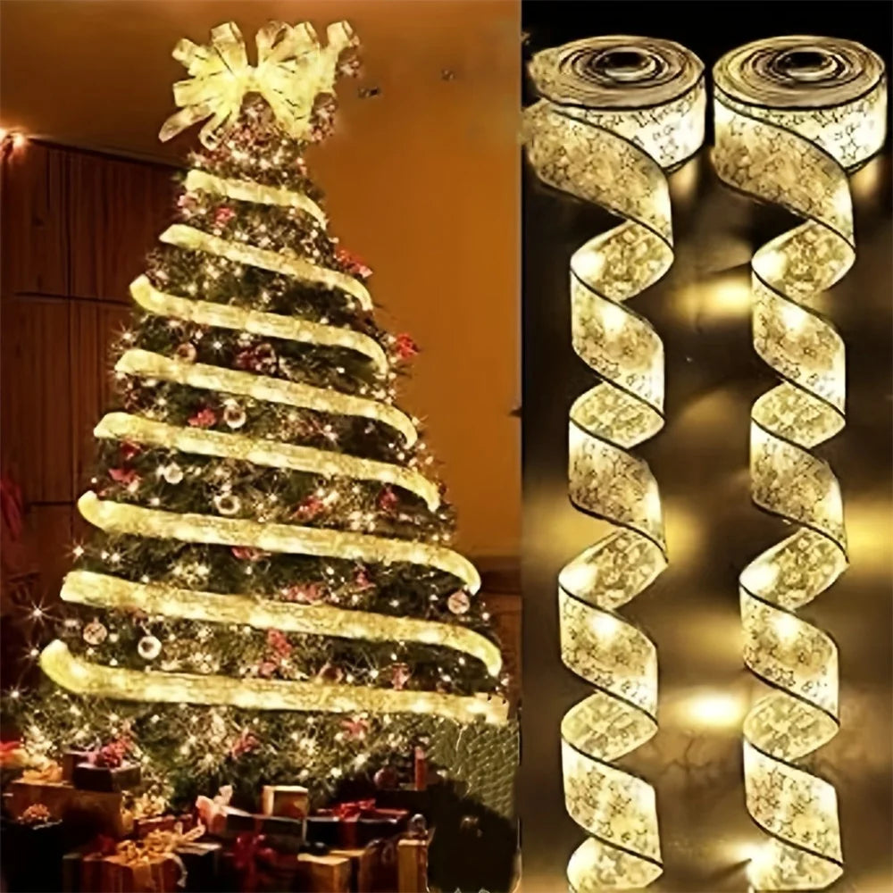 Golden Christmas Ribbon Fairy Lights